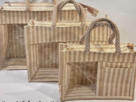 Jute Handle Bags with Stripes and Pocket — Jute Bags by The Box Co