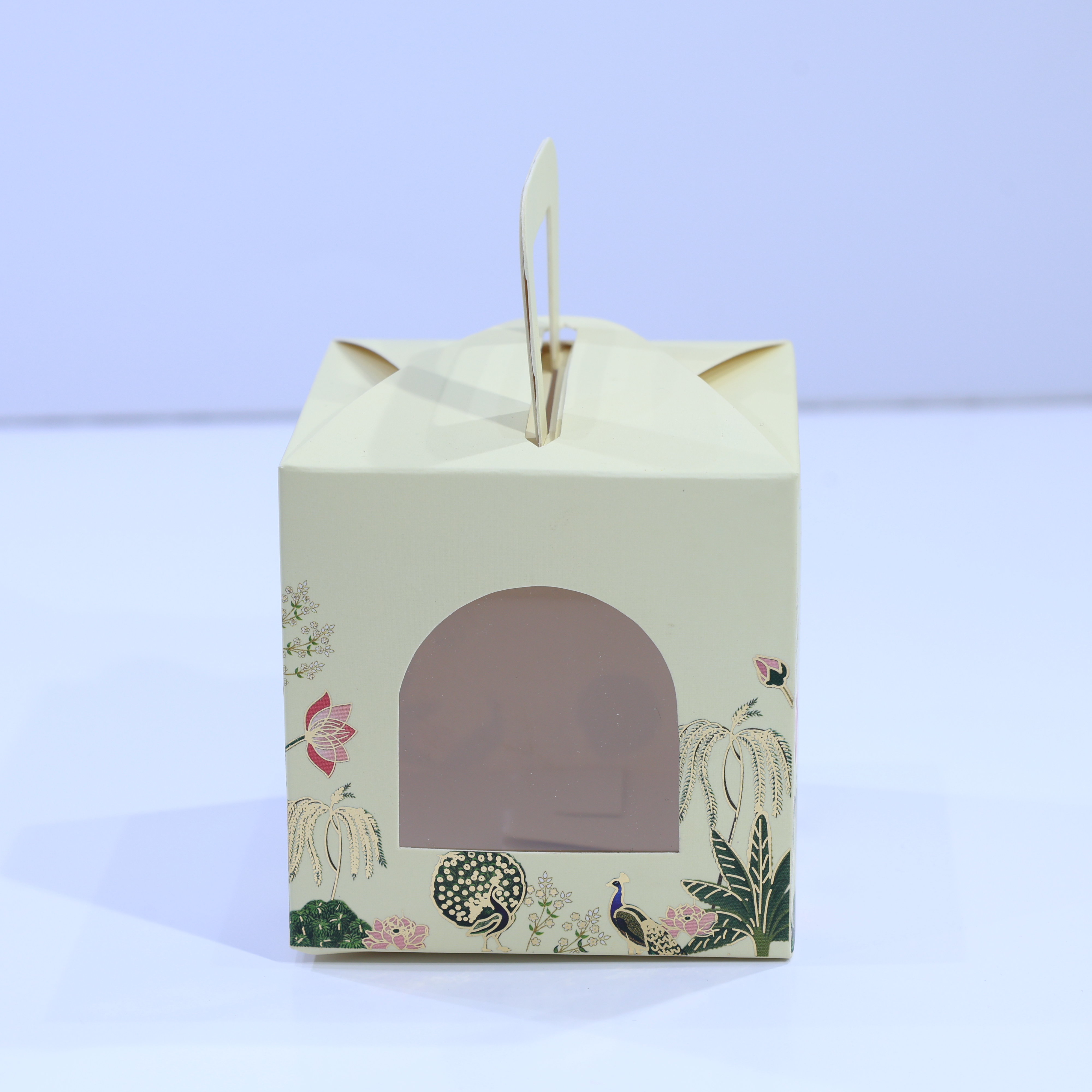 PICHWAI PRINT GOLD FOILED JAR / LADOO BOXES- CREAM DESIGN Size: 3.5 × 3.5 × 3.5 inches