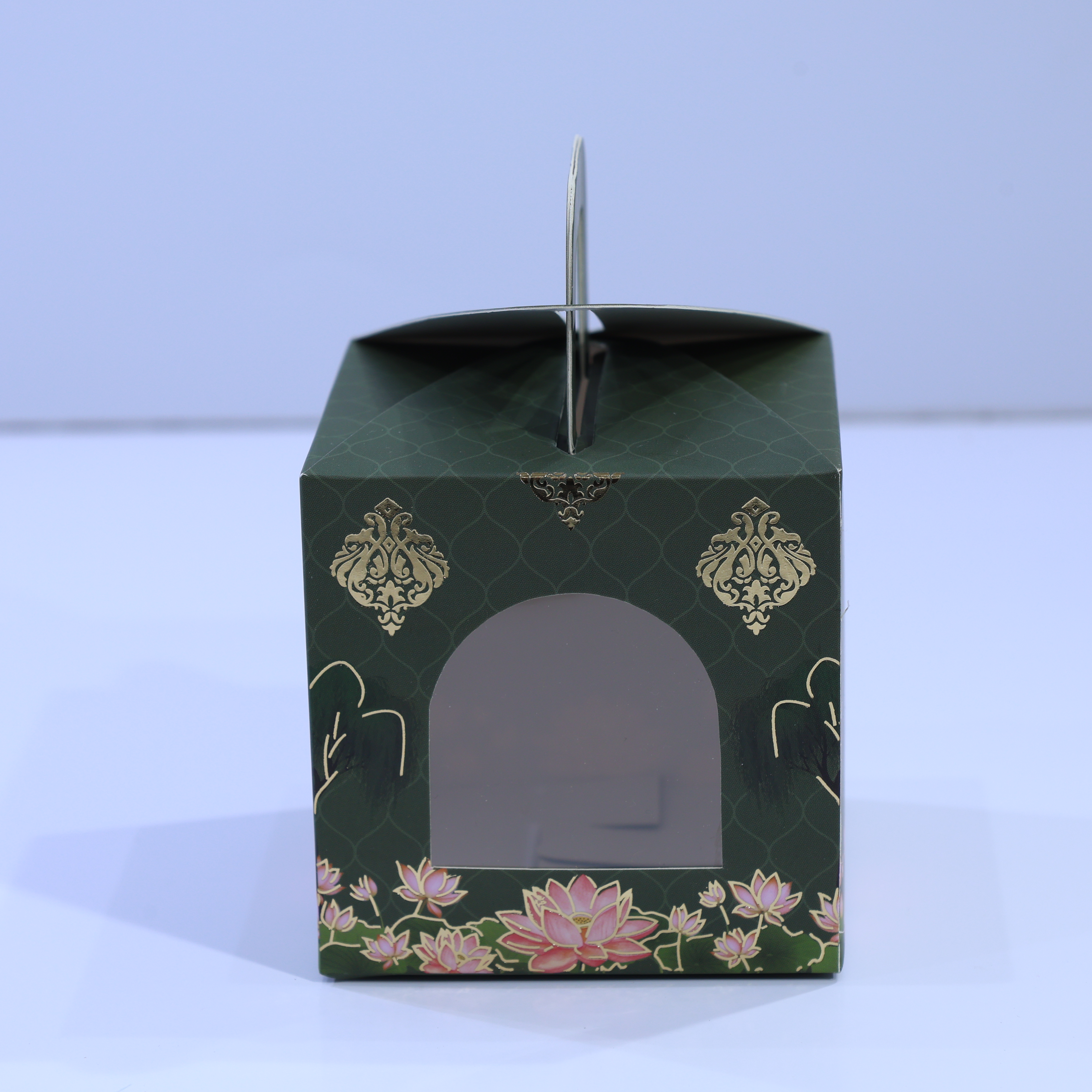 PICHWAI PRINT GOLD FOILED JAR / LADOO BOXES- GREEN DESIGN Size: 3.5 × 3.5 × 3.5 inches