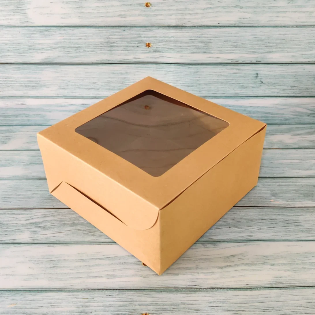Cake Box For 0.5 Kg - Kraft - 8x8x4 Inches