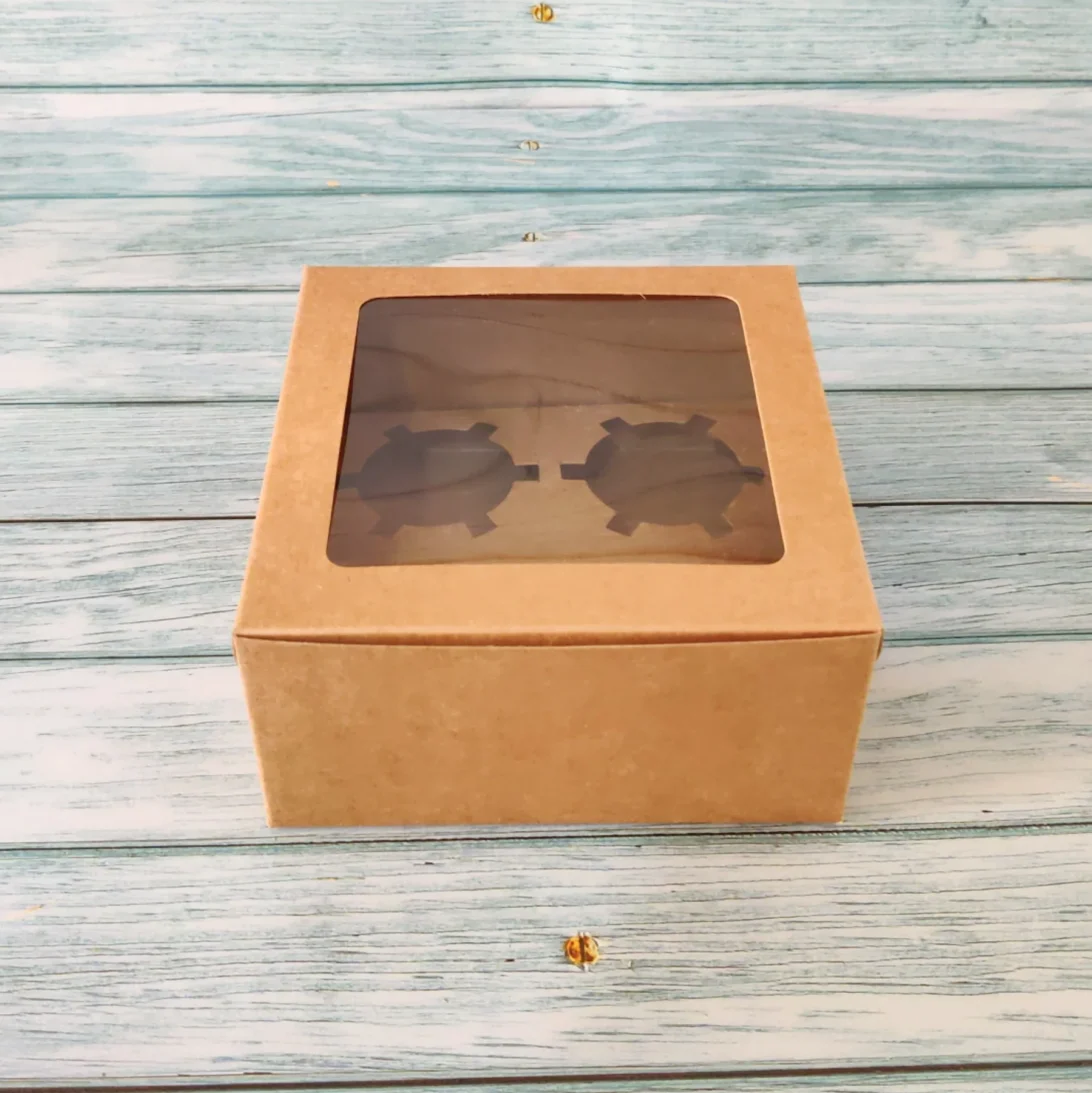 Cupcake Box For 4 - Kraft - 6x6x3 Inches