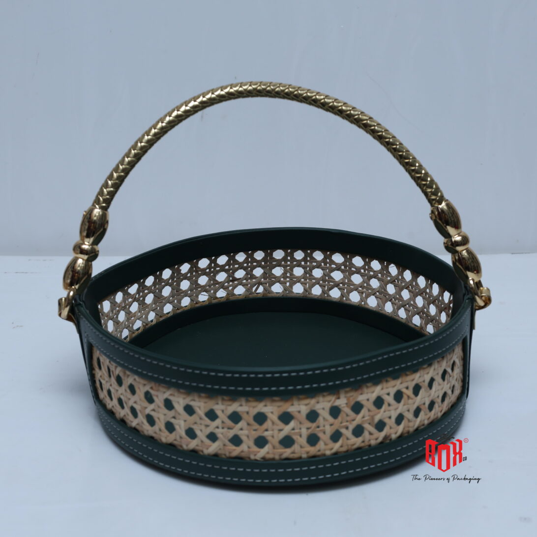 Luxury Round Hamper Tray with Handle – Premium Gift Basket (10 x 10 x 3 inch)