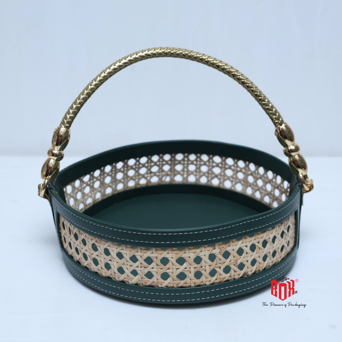 Luxury Round Hamper Tray with Handle – Premium Gift Basket (10 x 10 x 3 inch)