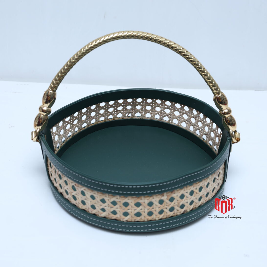 Luxury Round Hamper Tray with Handle – Premium Gift Basket (10 x 10 x 3 inch)