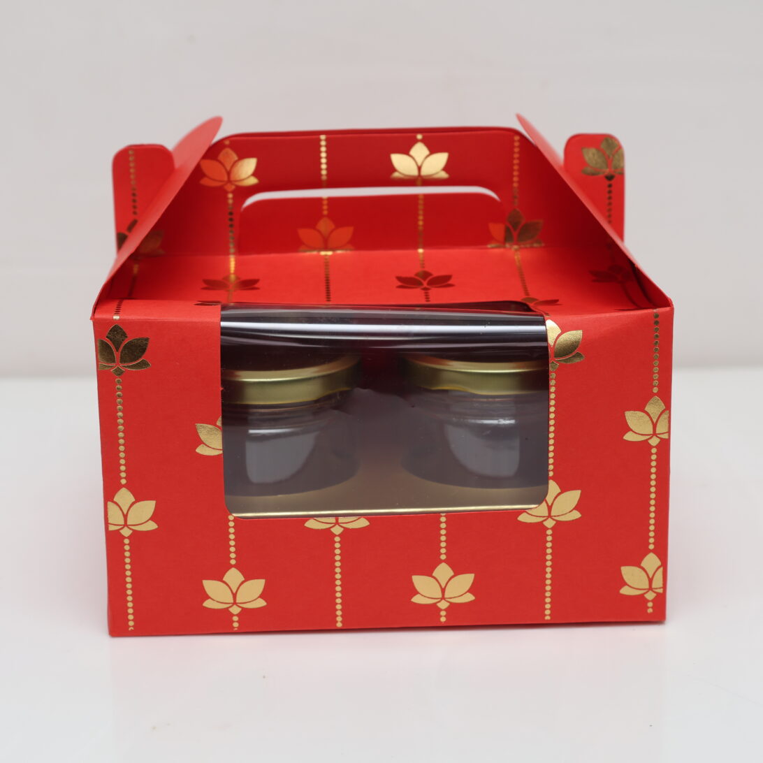 Premium 4 Jar Window Gift Box – Rigid Packaging for Festive Gifting