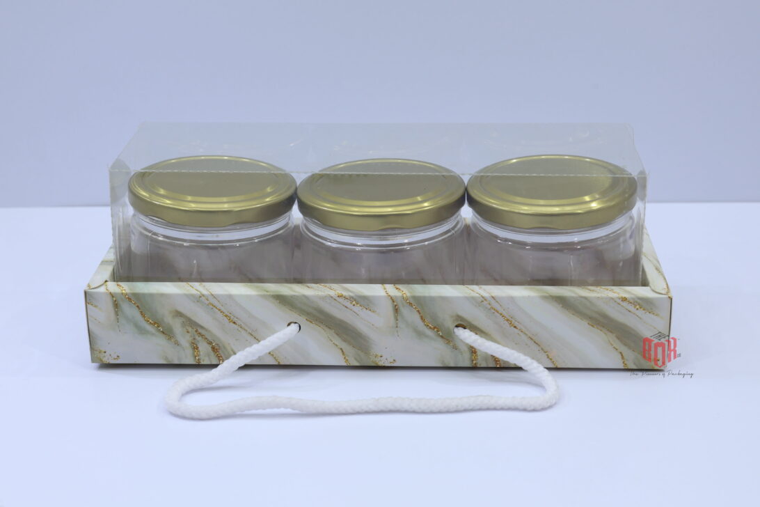 Premium 3 Jar Gift Box with Transparent PVC & Rope Handle – Elegant Packaging
