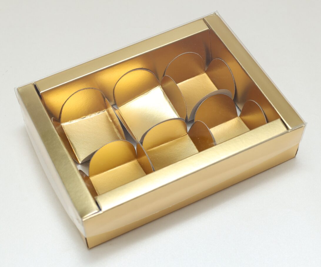 Premium 6-Cavity Ladoo & Sweets Box with PVC Lid (3.75 x 5.5 x 1.5 inch)