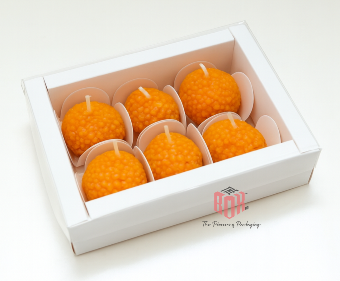 Premium 6-Cavity Ladoo & Sweets Box with PVC Lid (3.75 x 5.5 x 1.5 inch)